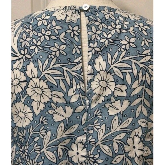 100% LINEN dress L RACHEL ASHWELL FLORAL Short Mini  BLUE WHITE Large Summer 12 - Picture 6 of 8
